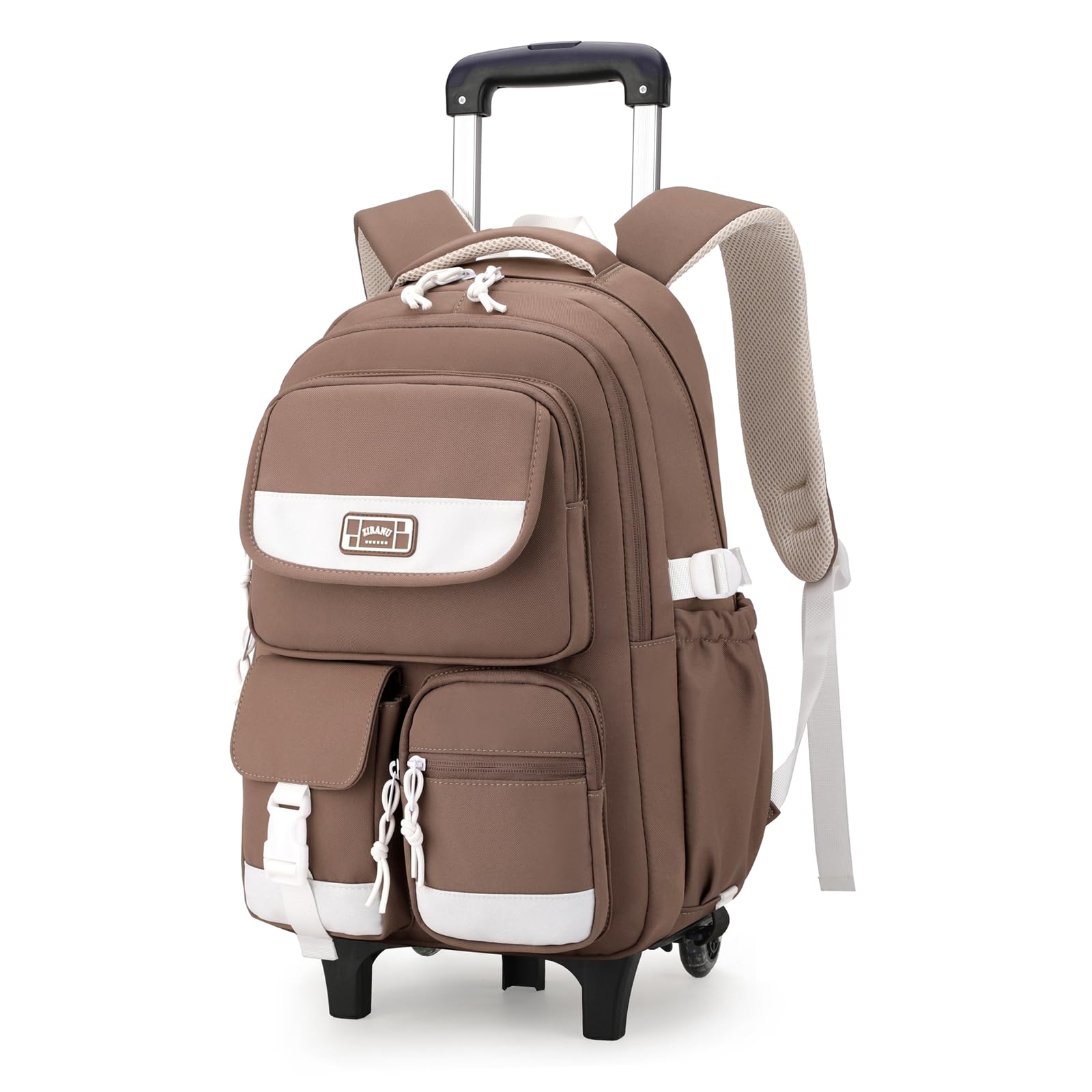 LANSHIYA Solid Color Rolling Backpack for Girls Boys Cute Elementary school bag with wheels,Brown Trolley Bags for Travel