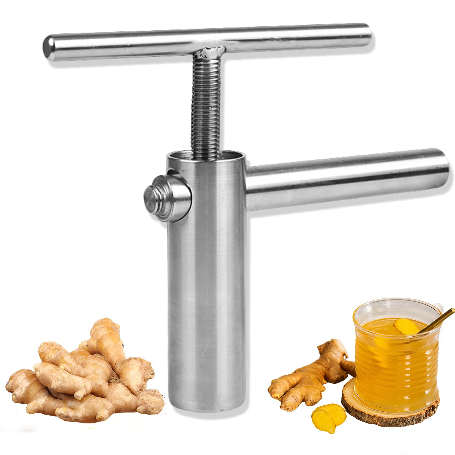GYKOZY Manual Ginger Juicer, Portable Hand Crank Juicer, 13.5cm Barrel Height, 16.5cm Handle Length, High Juice Yield for Juicing Fruits and Vegetables
