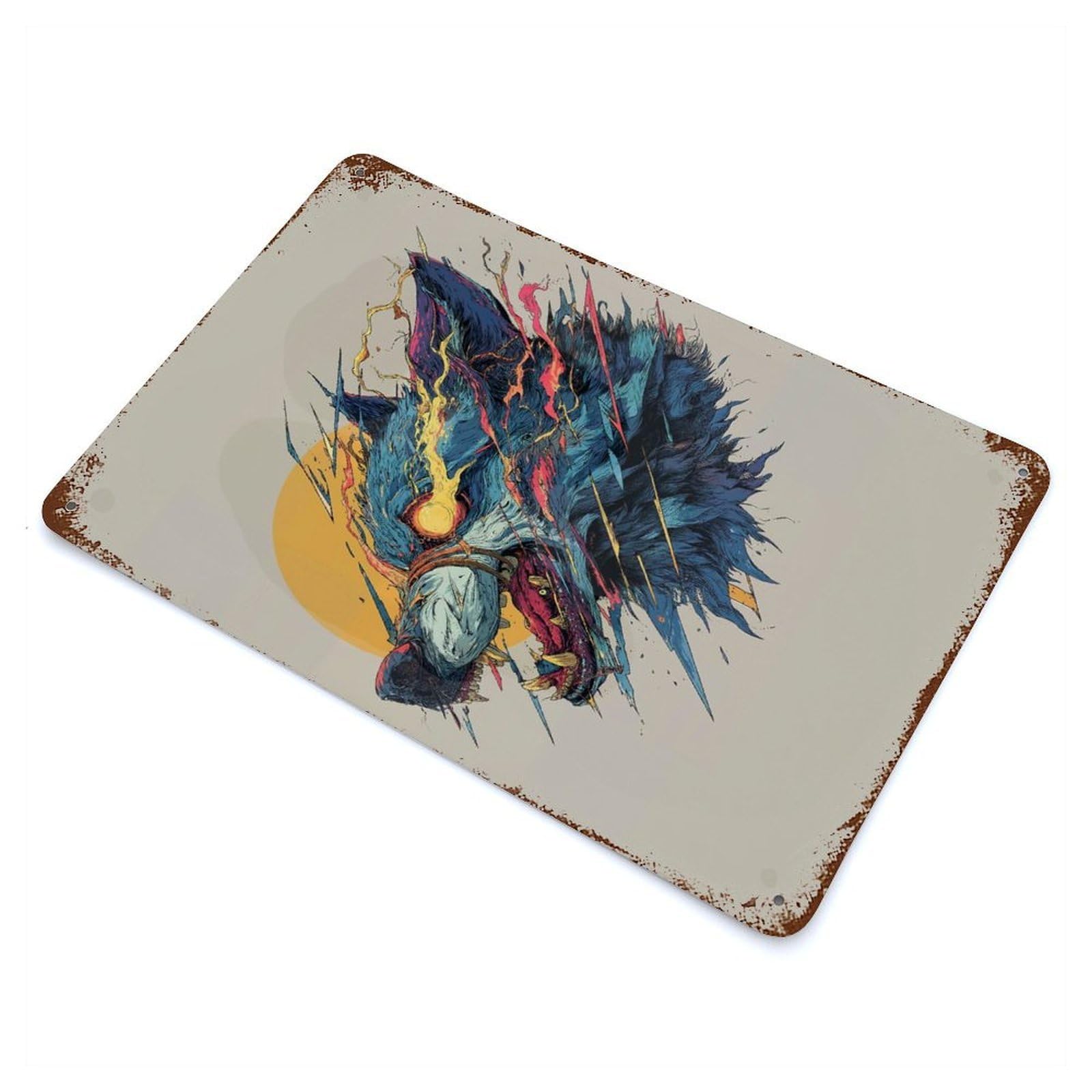 Glitching Wolf Decorative Tin Sign 11.8"x7.9", for Bistro, Counter And Cafe Decor, Retro Wall Decor