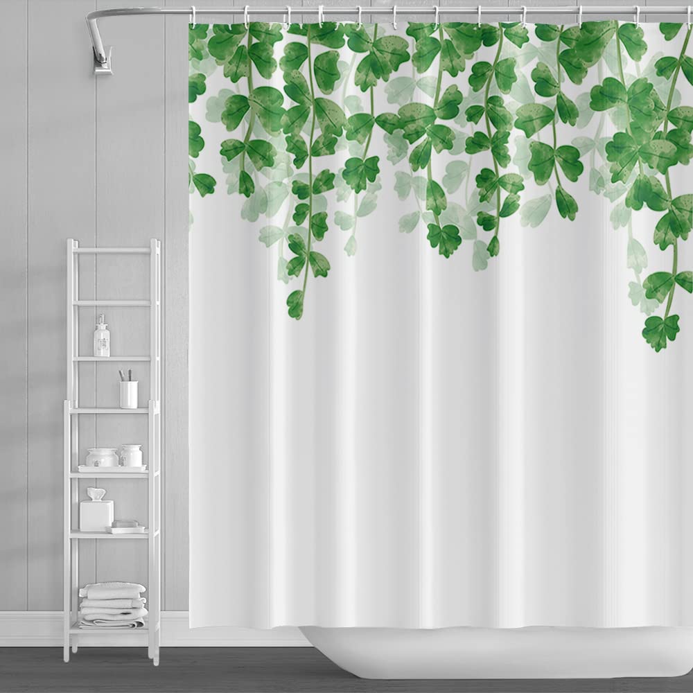 18meng Art Shower Curtain Green Leaf Mould Proof Weighted Polyester Fabric Bathroom Curtains 200x280cm Waterproof Resistant Wet Room Washable Bathtub Curtain with 12 Hooks