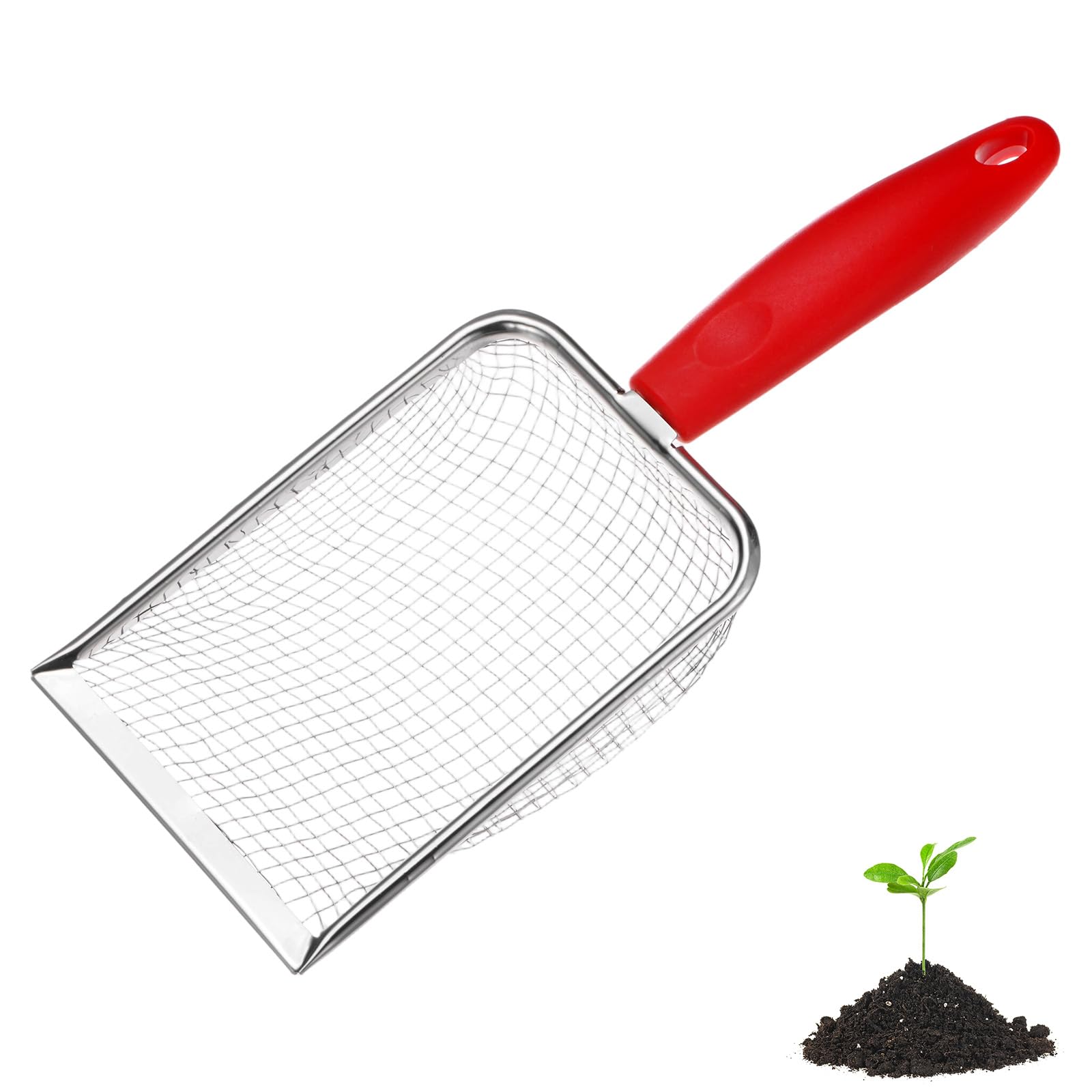 M METERXITY 1-Pack Gardening Soil Sifter, 4.3 mm Mesh Stainless Steel Portable Gardening Sifter with Plastic Handle for Sand/Dirt/Rock Compost [White, Red]