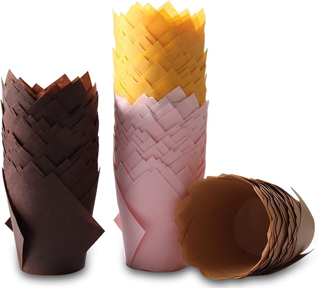 Muffin Cases, Cupcake Cases,200pcs Tulip Standard Muffin Liners Baking Cups for Baking, Brown, Pink, Yellow,Khaki