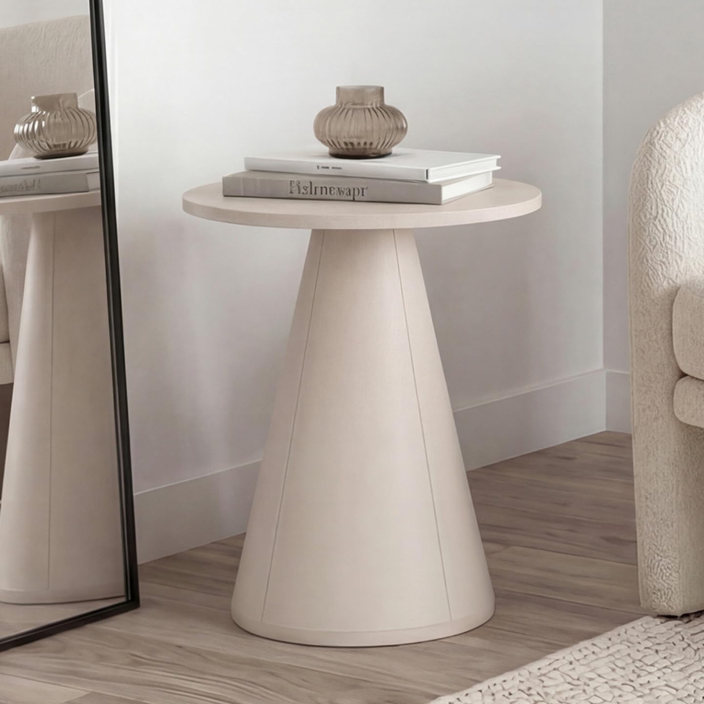 IDMarket - Set mit 2 runden Beistelltischen, Sofa-Enden, Nachttisch, 40 cm, Metall, Beige