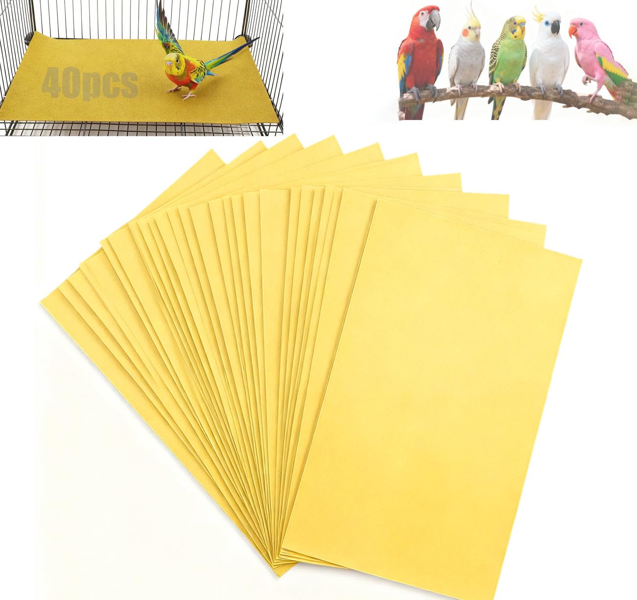 CuaxTume Gravel Liner Paper for Bird Cage 40-Pcs 17” x 11” Bird Gravel Paper Disposable | Bird Grinding Sandpaper, Easy Clean Pet Sandpaper, Calcium Paper with Sea Sand for Birds Parrots Cockatiels
