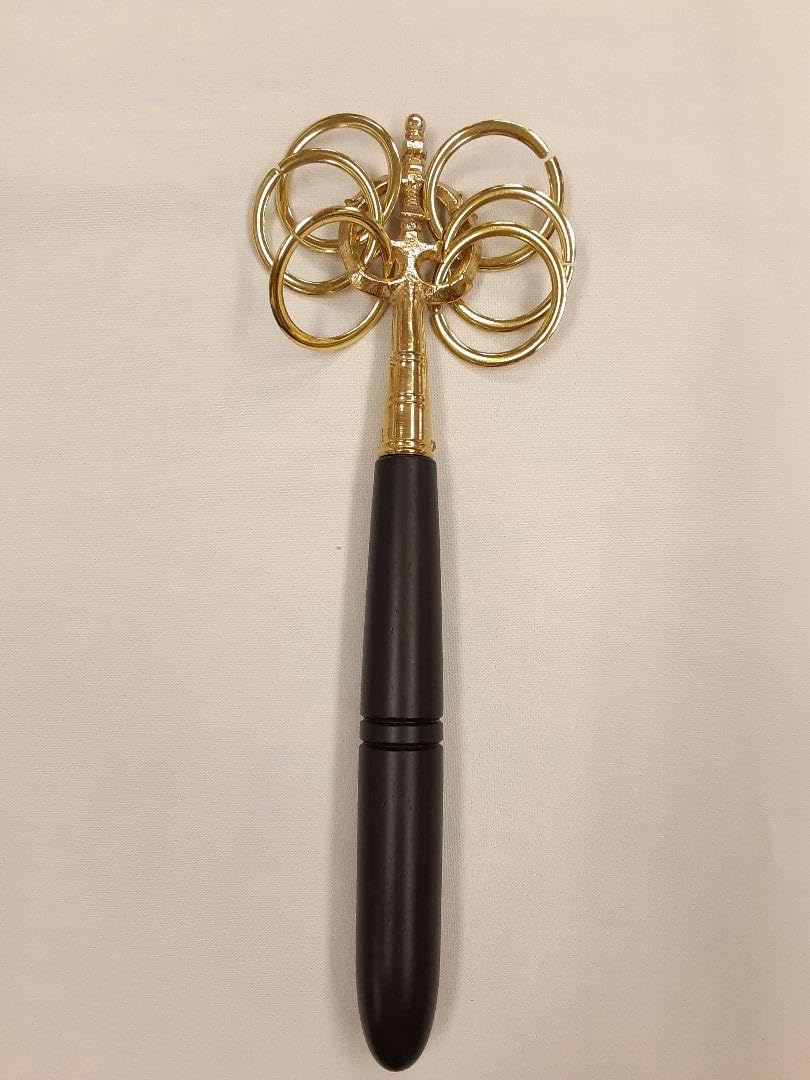 ✶金属工芸品✶錫杖 六環 真鍮製 磨き 黒檀柄付 京都 仏具・密教・山伏・修験道 金属工芸品》錫杖 六環 真鍮製 磨き 黒檀柄付 京都 仏具・密教・