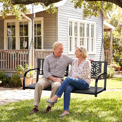 Image of VINGLI Heavy Duty Metal Porch Swing, 550 LBS Outdoor Swing Bench, Floral