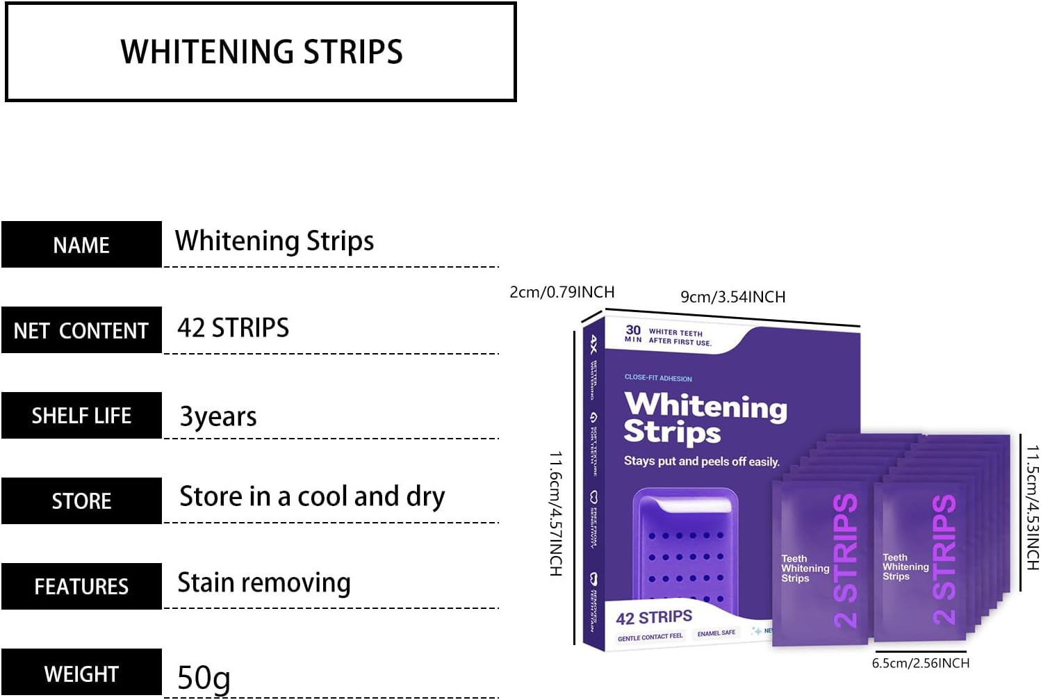 Purple Teeth Whitening Strips, Gentle Daily Purple Teeth Whitening Strips for Surface Stain Reduction & Natural Shine, Portable for Home or On-The-Go Use, 42 Strips