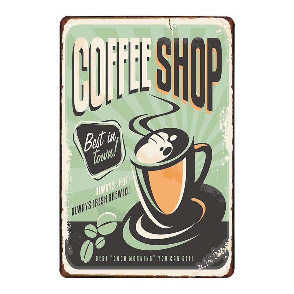 Juego de 4 placas de metal retro vintage con diseño de café