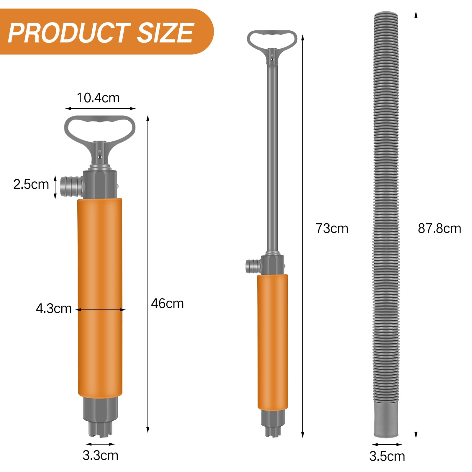 Lanties 2 Pcs Bilge Pump Manual Hand Water Pump Portable Boat Accessories Removal Bilge Pump Kit Water Pumps with Reversible Hose for Boats Kayaks Canoes Sailboat, Red Orange