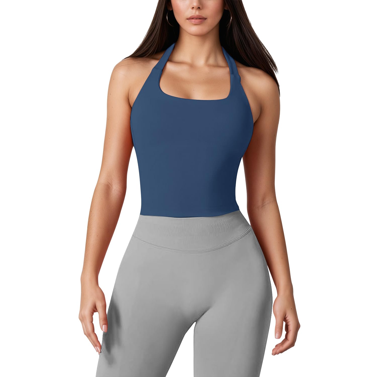 JN JANPRINT Halter Longline Sports Bras for Women Impact Top Padded Open Back Seamless Workout Gym Yoga Crop Top