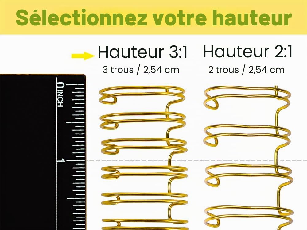 RAYSON Reliure Spirale Métallique, 34 anneaux, Couleurs Mélangées, 80 feuilles, Pas 3:1, 12,7 mm, Paquet de 100