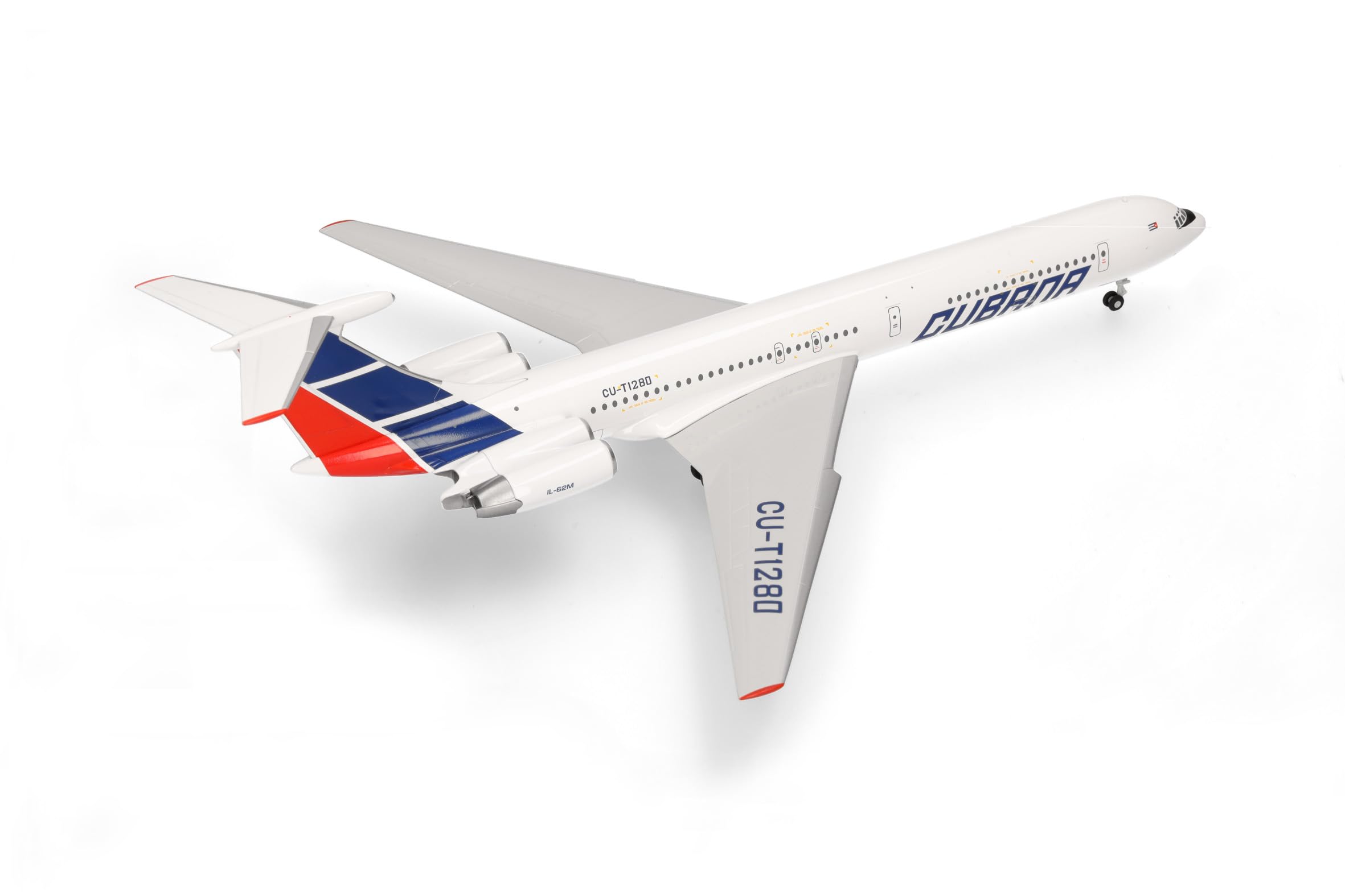 Herpa Modellflugzeug Cubana de Aviación Ilyushin IL-62M Miniatur im Maßstab 1:200, Sammlerstück, Flugzeug Modell ohne Standfuß, Metall, Metallisch