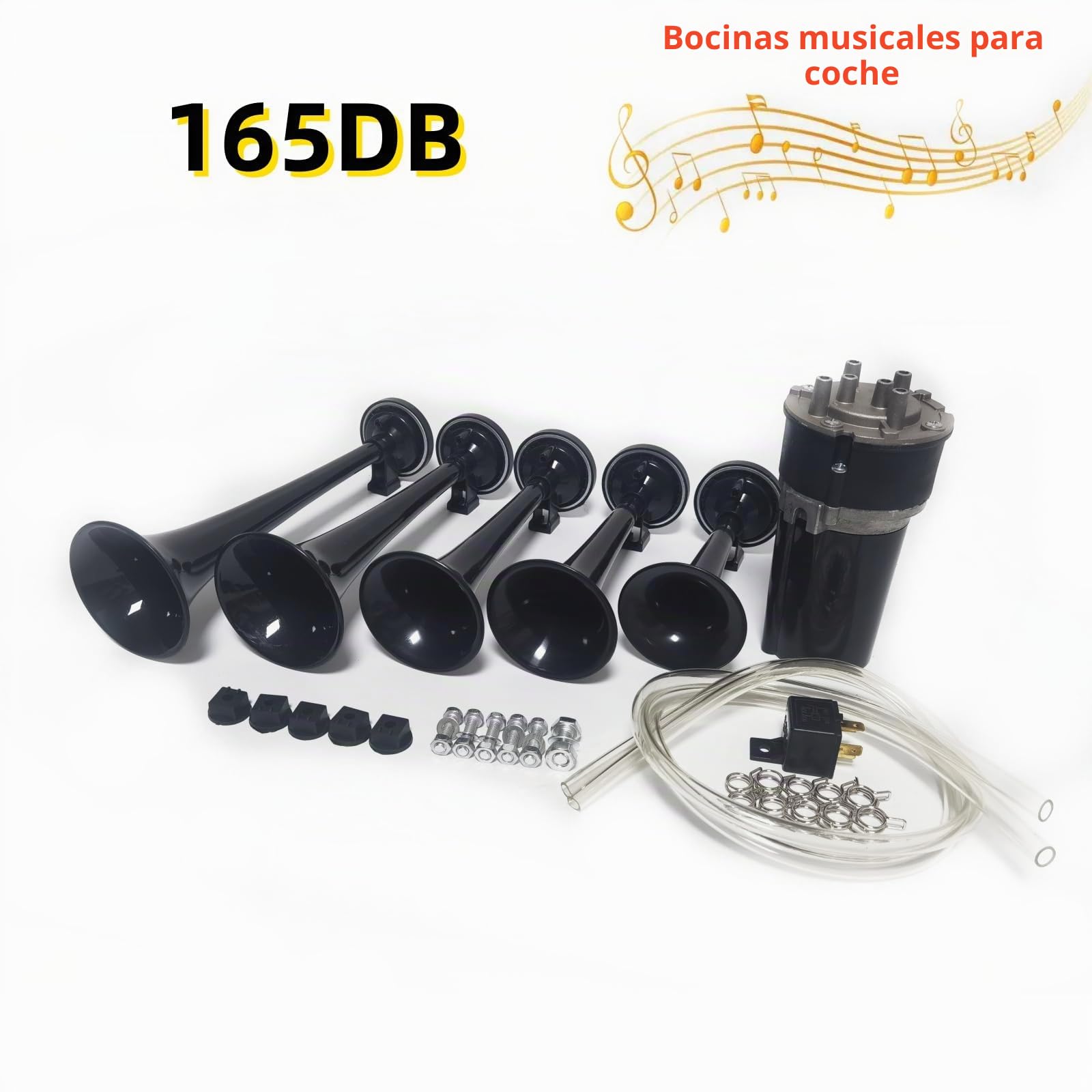 Bocina de Automóvil Musical Dixie Car Horn 165db Altavoz de Aire Trompetista Negro de Cinco Tubos Bomba para 12V Camión Barco