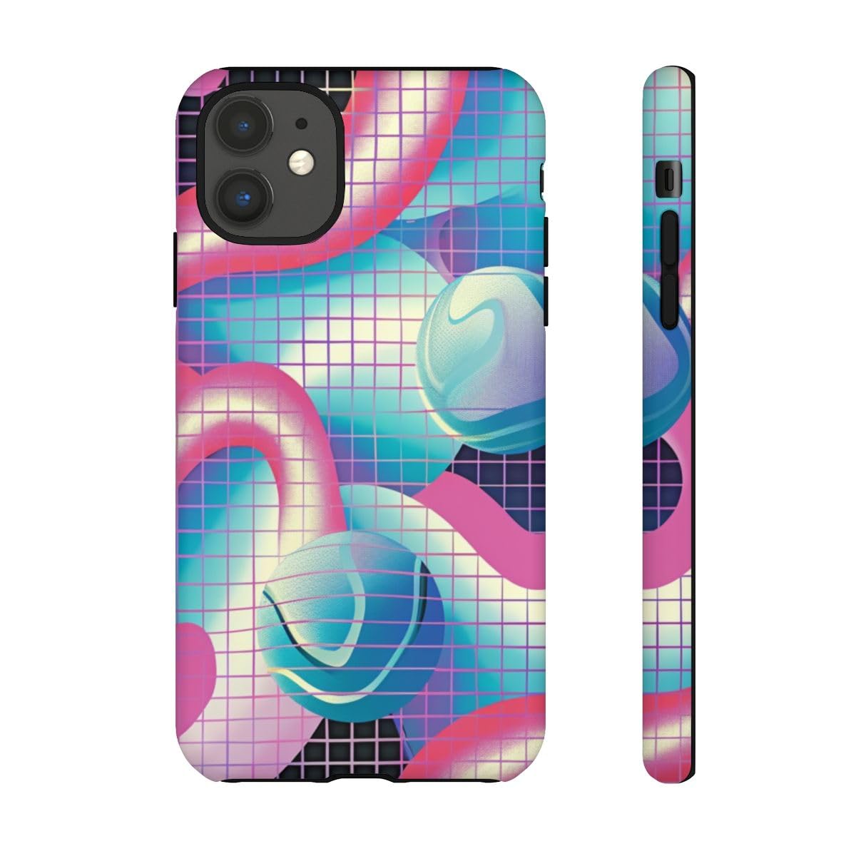 Coque iPhone 11 rose géométrique abstrait 3D avec finition mate premium - 2