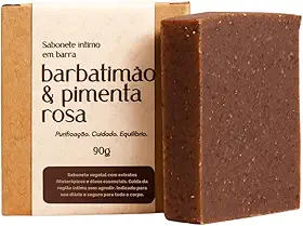 Sabonete Íntimo Feminino de Barbatimão e Pimenta Rosa Natural com Óleos Essenciais Controle do pH Limpeza Hidratação Reduz Cheiro - 90g