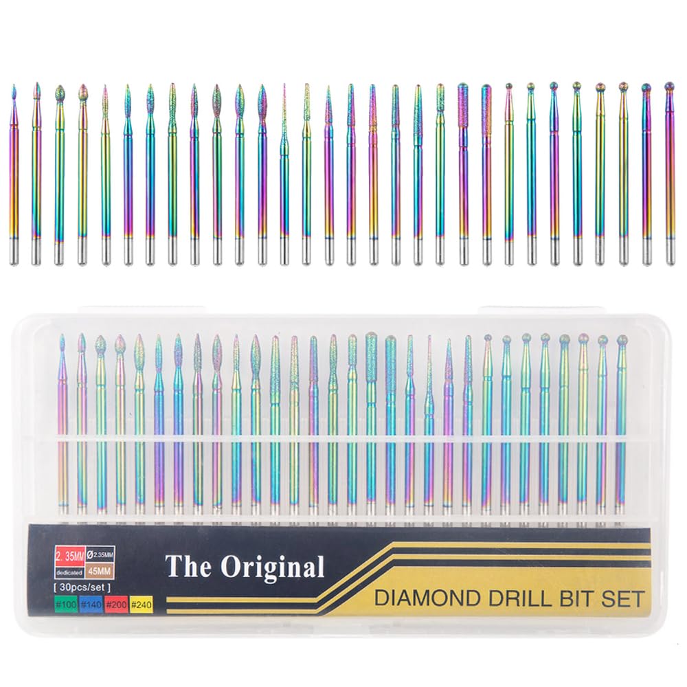 30Pcs Nail Drill Bits Kit,Diamond Grinding Head Nail Art Drill Polish Head Kit for Acrylic Gel Nails Cuticle Manicure Pedicure