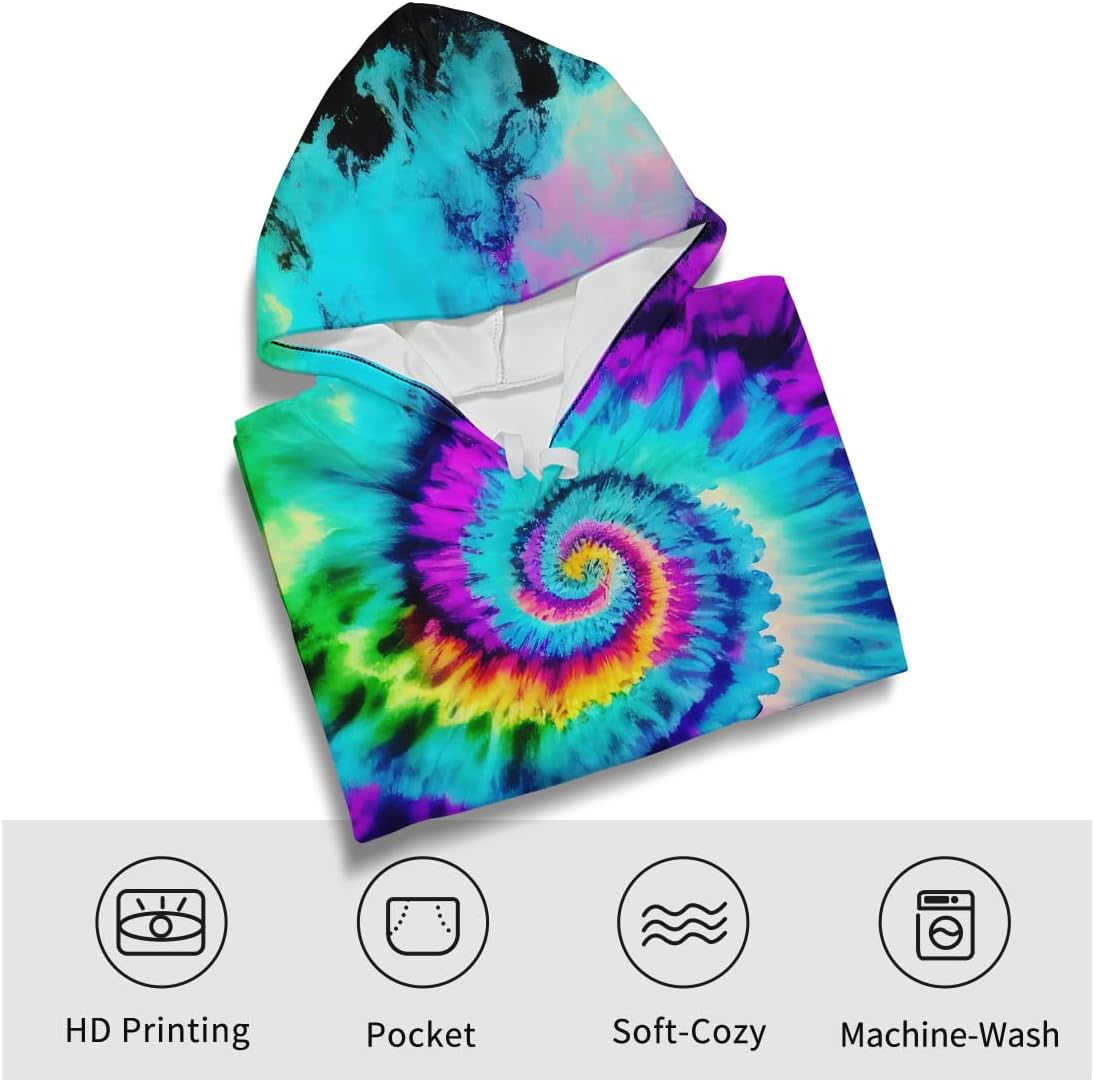 Psychedelic Rainbow Tie Dye Hoodie for Men Women Graphic Unisex 3D Printed Sweatshirts Pullover Pockets - Image 3