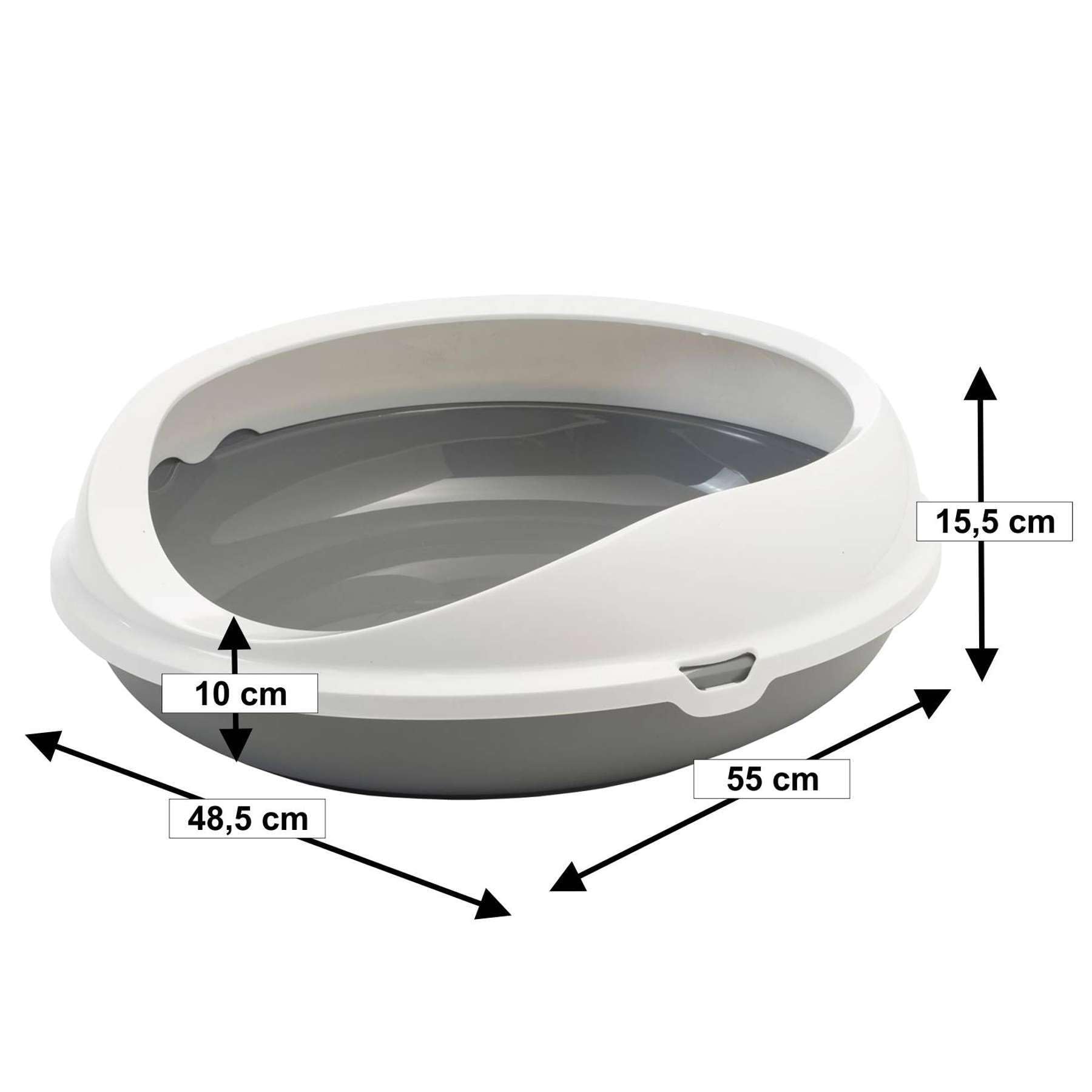 Lettiera Per Gatti Ovale - 55x48.5x15.5 Cm, Colore Bianco-Grigio, Con Bordo Alto, Facile Da Pulire - Foto 11