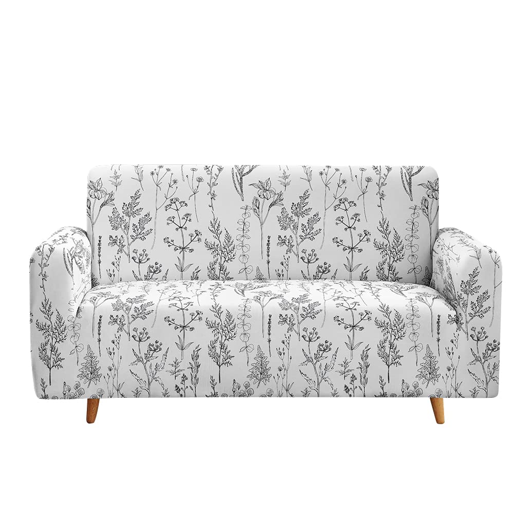 Highdi Grey Leaves Floral Sofa Cover 1/2/3/4 Seater, Sofa Slipcover Stretch Washable Furniture Protector Non Slip Sofa Covers For Loveseat Couch Sofa (,2 Seater)