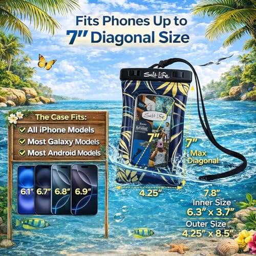 Salt Life Floating Waterproof Phone Case– IPX8 100% Waterproof Phone Case that Floats in Water, Universal Phone Dry Bag with Touchscreen Clear Window, Secure Seal Closure & Lanyard (Catch Me) - image 2