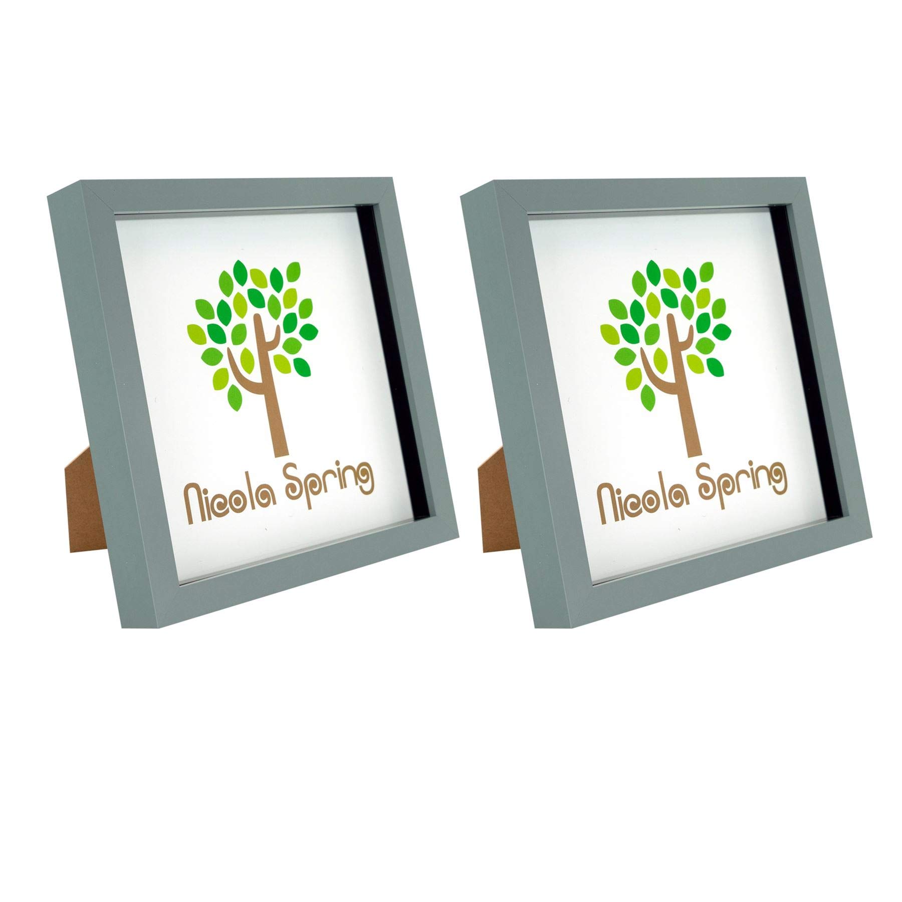 Nicola Spring Grey 3D Shadow Box Photo Frames - 8 X 8 (20 X 20Cm) - Pack Of 2 - 3D Photo Frame Box Picture Frame Square Display Case For Crafts, Keepsakes, Wedding, Graduation Size 3