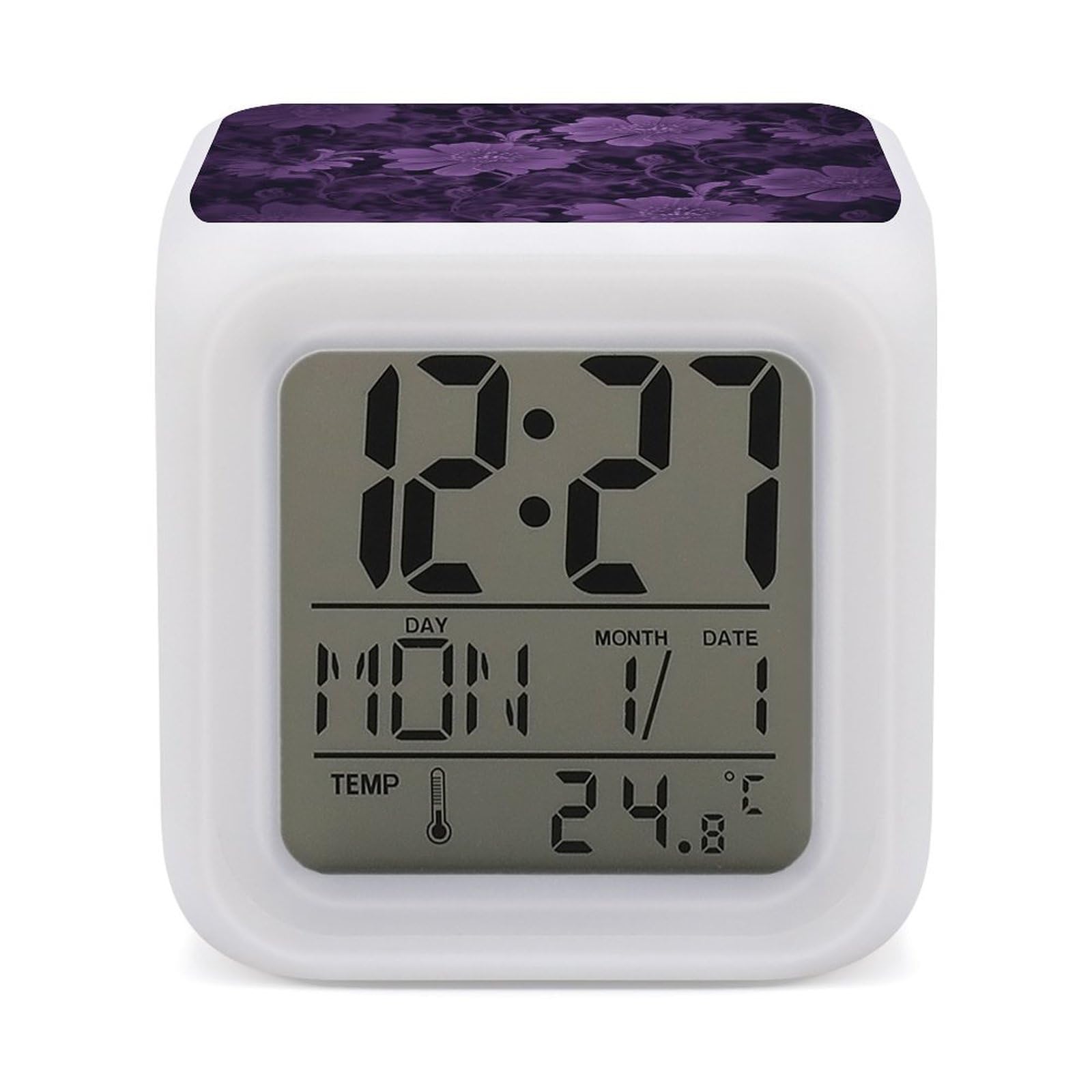 VstaDank Purple Alarm Clocks with 7 Color Changing Night Light Exquisite Bedroom Digital Clocks with LED Temperature Display Desk Clock Ok to Wake Clocks for Heavy Sleeper