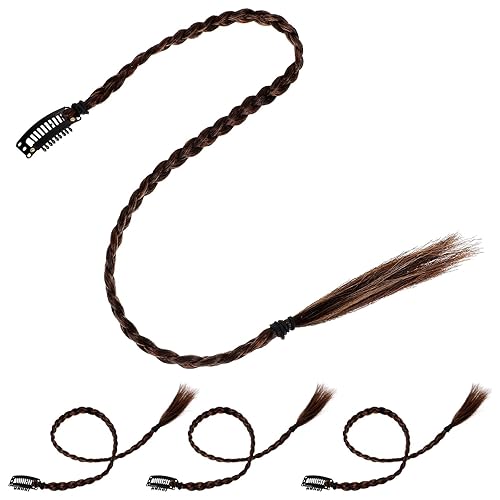 Miniatura 10 de KALLORY 4 piezas de peluca trenzada larga trenzada, extensión de cola de caballo sintética, extensiones trenzadas, extensiones de cabello,
