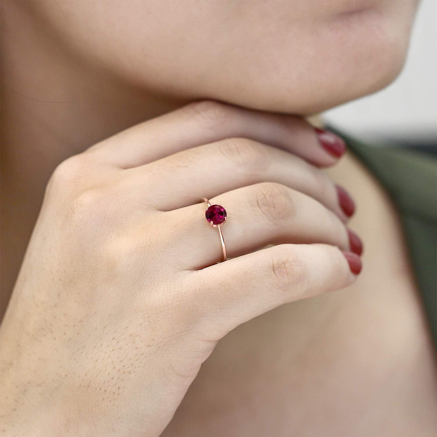 Gem Stone King 10K Rose Gold Gemstone Birthstone Solitaire Engagement Ring | Round 6MM | Wedding Anniversary Promise Ring For Women | Available in Size 5,6,7,8,9
