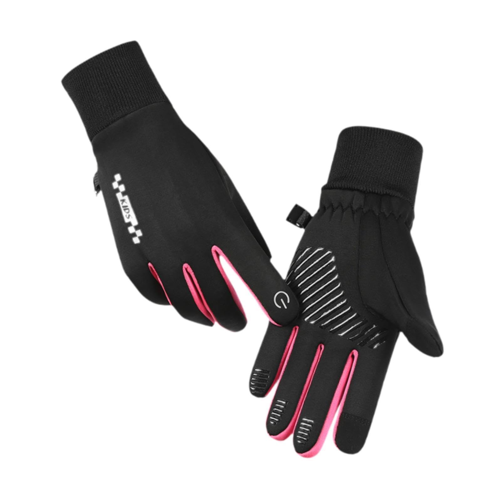 Fancyes Kids Winter Gloves Thermal Touchscreen Mittens Motorcycle Gloves Full Finger Gloves Outdoor Cycling Gloves for Outdoor Skiing, Pink, M