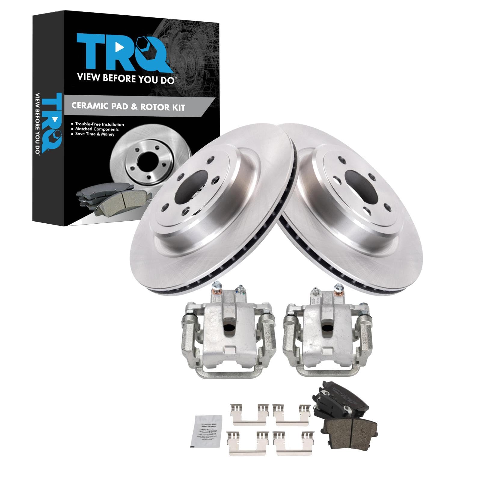 TRQ Rear Brake Pad and Rotor Set Ceramic Rotors Calipers Compatible with 2007-2014 Dodge Charger 2007 Magnum