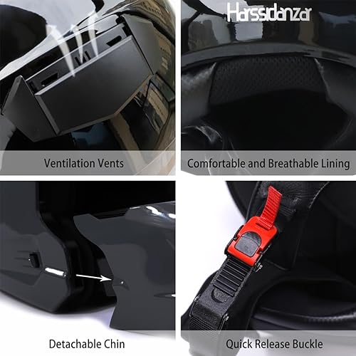 Miniatura 4 de Harssidanzar Casco modular de cara completa de 34 con visera para hombres y mujeres, Street Bike Cruiser Scooter aprobado por DOT CU605US