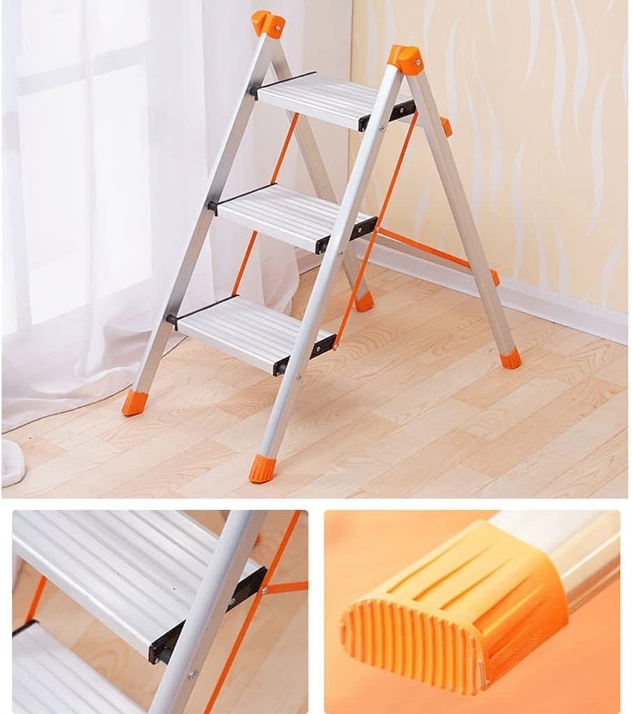 Loft Ladder Step Ladders 3 Step Folding Ladder Aluminum with Anti-Slip Pedal Step Ladder Ladders Collapsible Metal 264ib Attic Ladder Anti-Slip