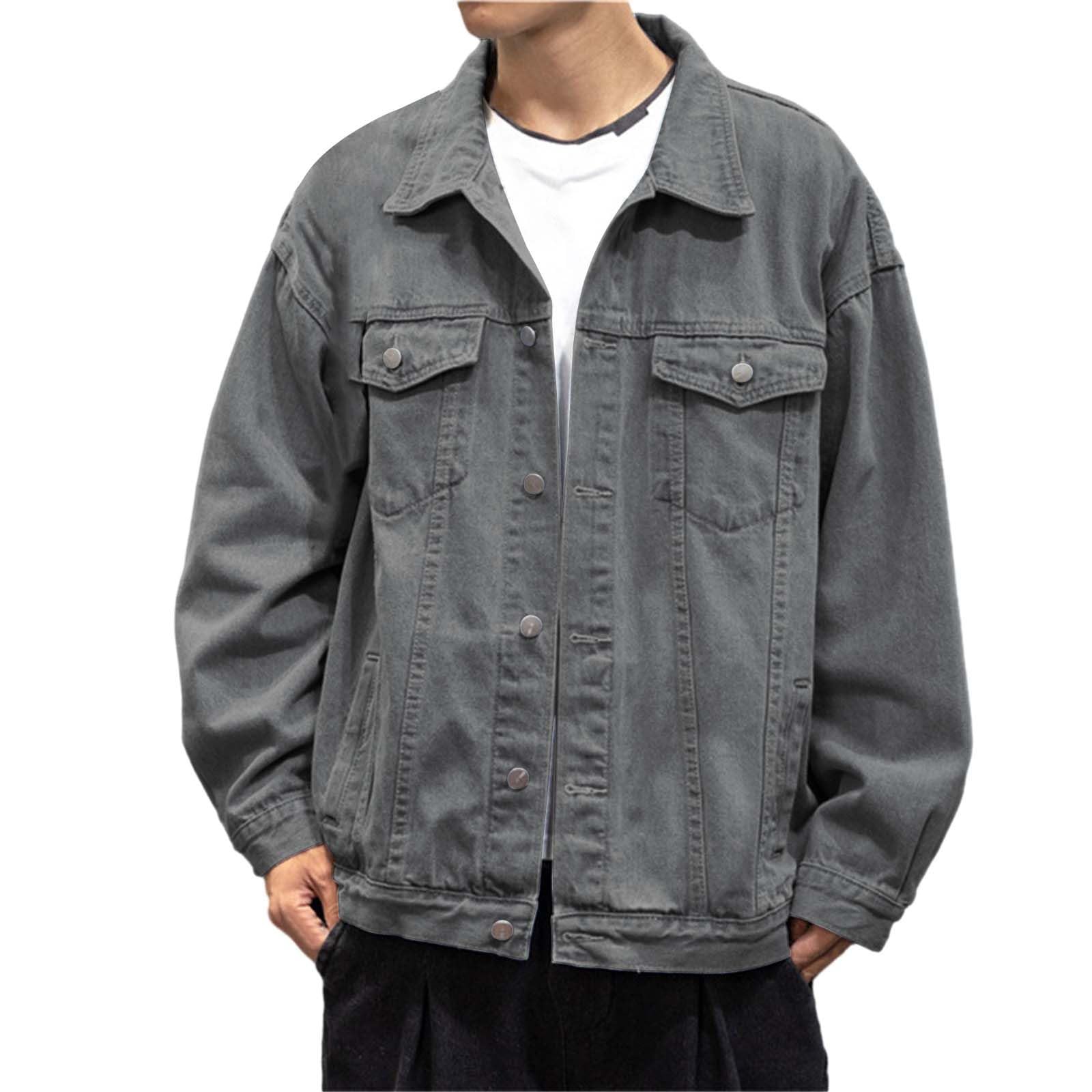 Giacca di Jeans Uomo Giubbino Giubbotto Primaverile Denim Oversize Casual Giacchetto Cowboy Abbigliamento Mezza Stagione Autunnali