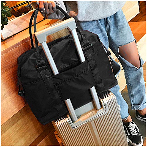 AUSTARK Sports Duffel Bag, Travel Weekender Gym Tote Bag, Large Nylon Overnight Shoulder Bag Crossbody Bag with Trolley Sleeve and Wet Pocket for Women Men (Black)