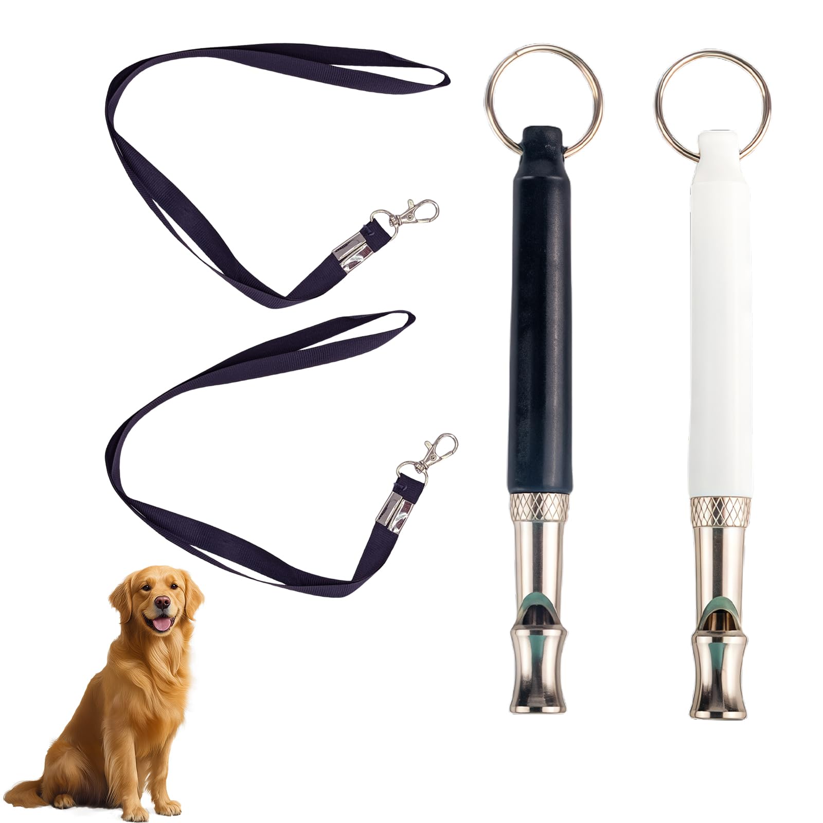 AYNKH 2 Pcs Recall Dog Whistle, HF Silent Dog Whistle, Dog Training Whistle, Dog Whistle Training Aid with Lanyard, Black and White