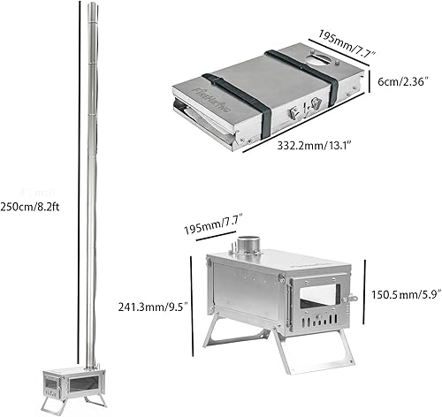 Miniatura 4 de FIREHIKING Estufa de titanio plegable portátil para tienda de campaña de 3.4 libras para camping, mochilero, caza, cocina