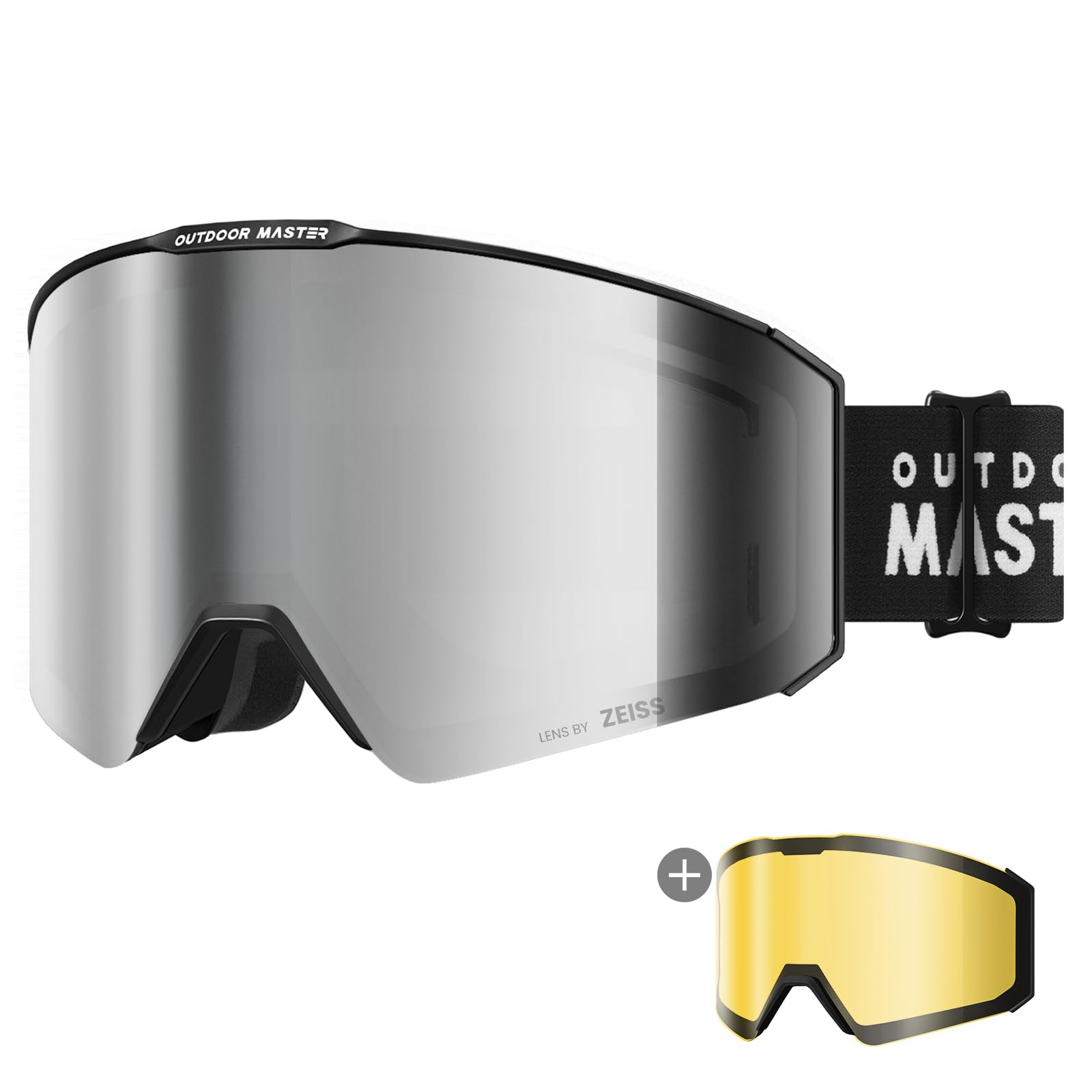OutdoorMaster Falcon Ski Goggles Lens by ZEISS, OTG Snowboard Goggles Anti-fog, Magnetic Interchangeable Lens, Snow Goggles for Men & Women, Gray Vlt 13%