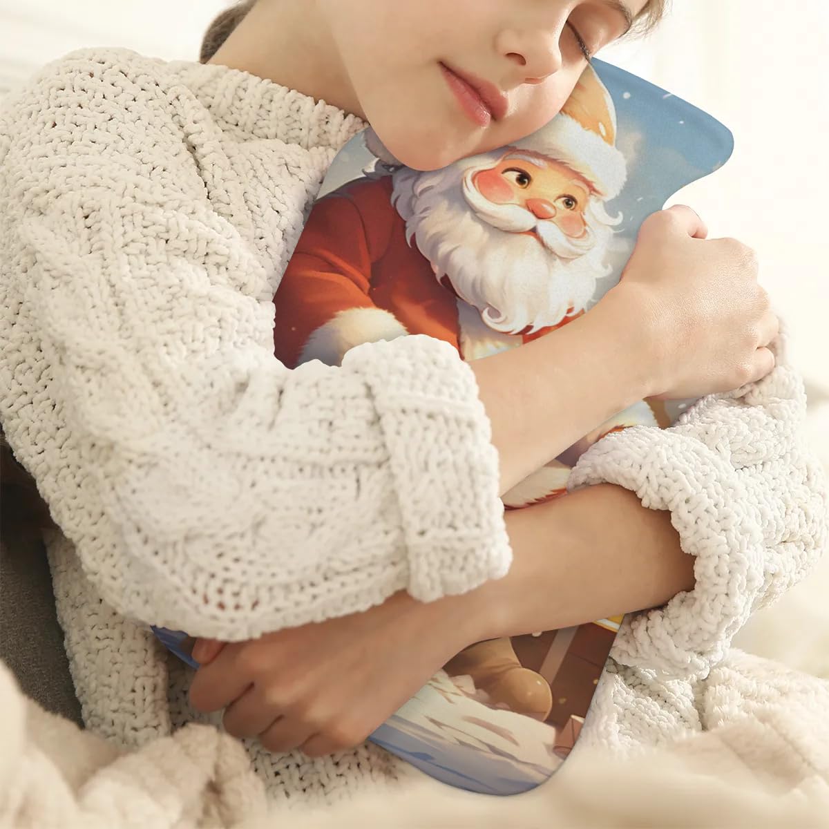 Hot Water Bottle with Soft Cover,2L Colorful Santa Claus Hot Water Bag for Hot and Cold Compress, Hand Feet Warmer, Magical Santa Claus Rubber Hot or Cold Water Bottle Halloween Christmas Decorations