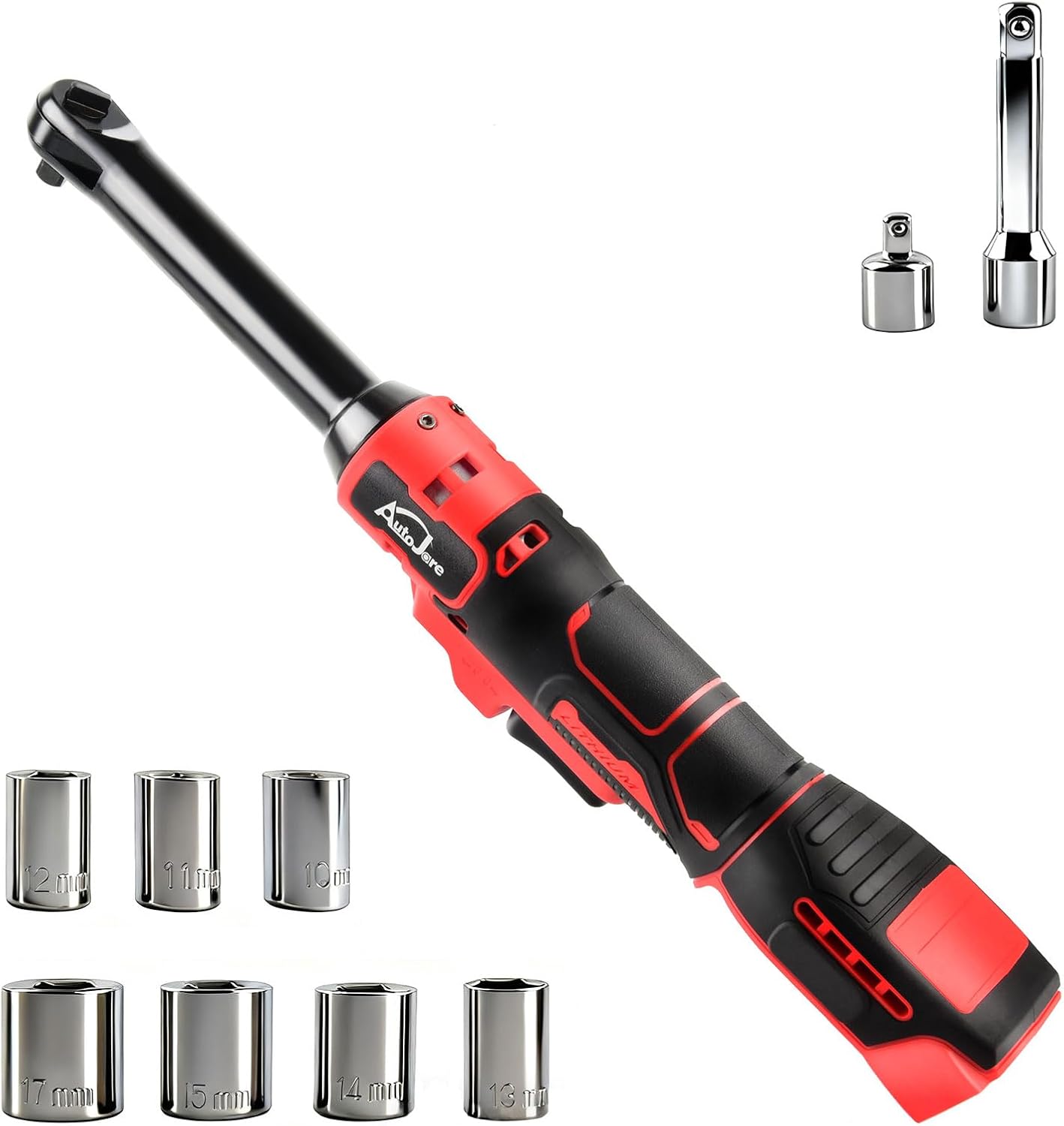 Extended Cordless Electric Ratchet Wrench Compatible with Milwaukee M18 Battery 500RPM 65 ft-lbs 3/8" Drive Power Ratchet Tool Kit with 7pcs Socket, 1/4" Socket Adapter and 3" Extension