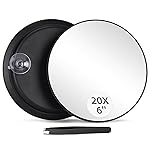 20X Magnifying Mirror & Tweezers Kit, 6 Inch Round Compact Travel Mirror with 3 Suction Cups