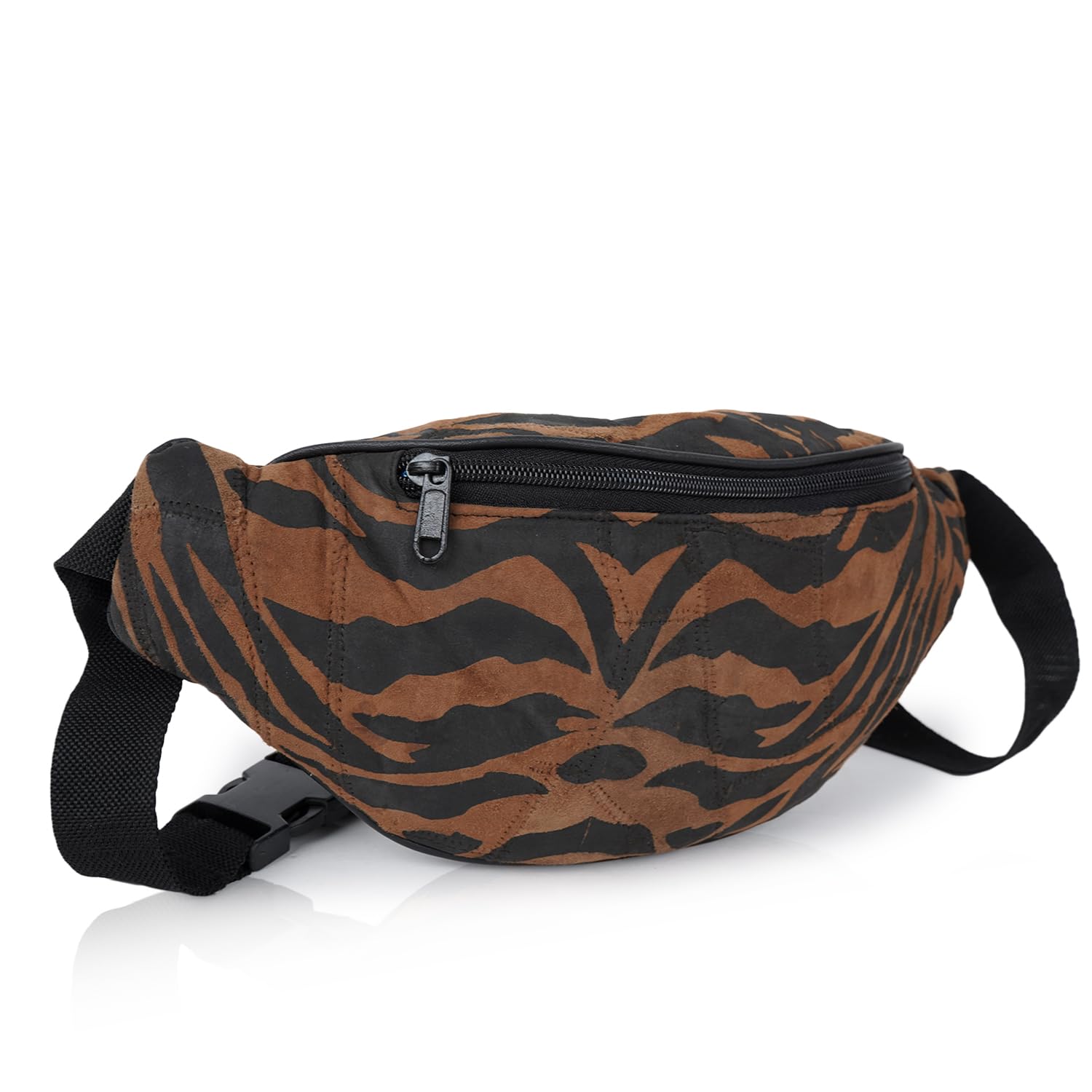 Premium Genuine Leather Waist Bag Stylish Fancy Design Hiking Zip Pouch Document Printed Fanny Bag with Adjustable Straps (Color - Brown)-image-29