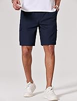 Vista 2 de COOFANDY Pantalones cortos cargo de sarga de algodón para hombre, con cordón elástico, cintura elástica, casual, con 5 bolsillos