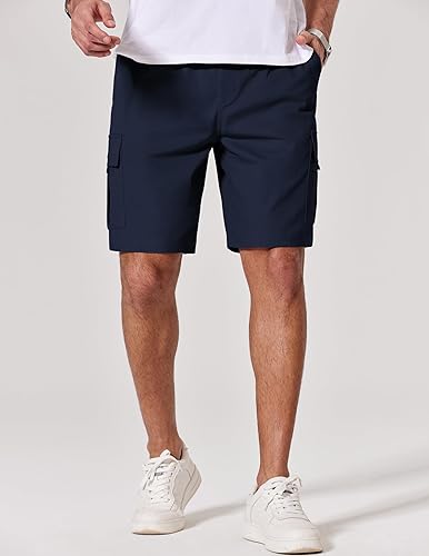 Miniatura 2 de COOFANDY Pantalones cortos cargo de sarga de algodón para hombre, con cordón elástico, cintura elástica, casual, con 5 bolsillos