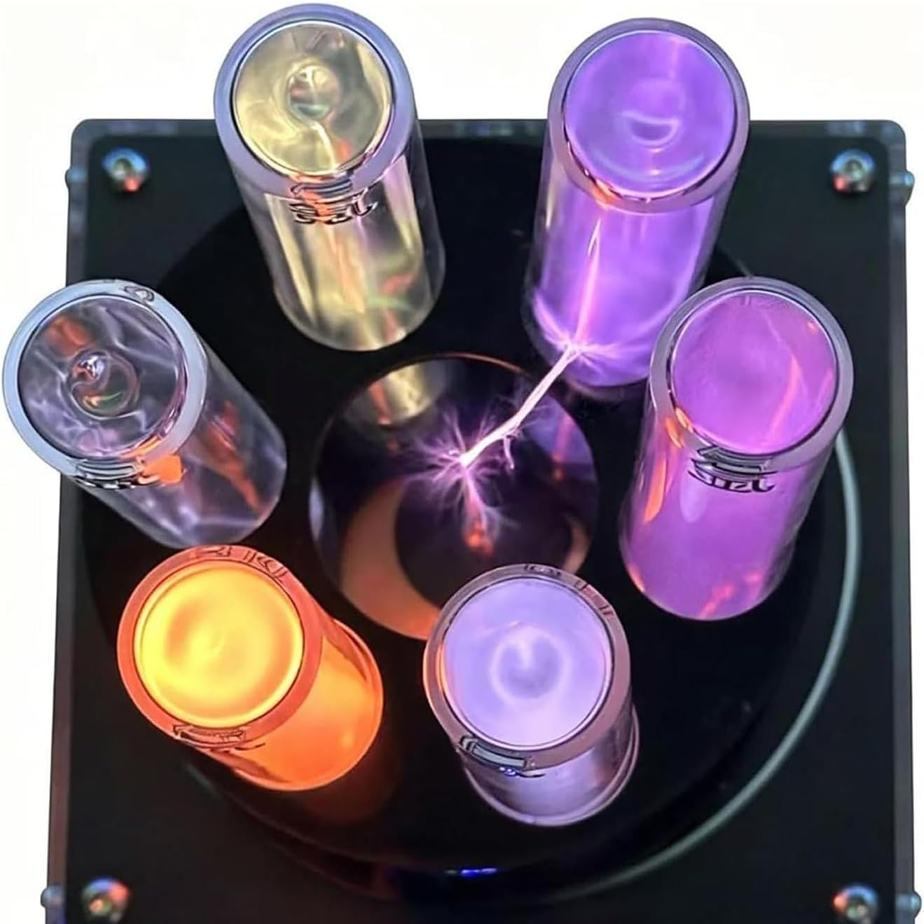 Noble Gas Glow Tubes Set, 6 Seltene Gas Glasröhren, mit Erregungsbasis, He/Ne/Ar/Kr/Xe/N2, für Physik Demonstration, Sammeln, Ausstellen, Lehrgeschenk