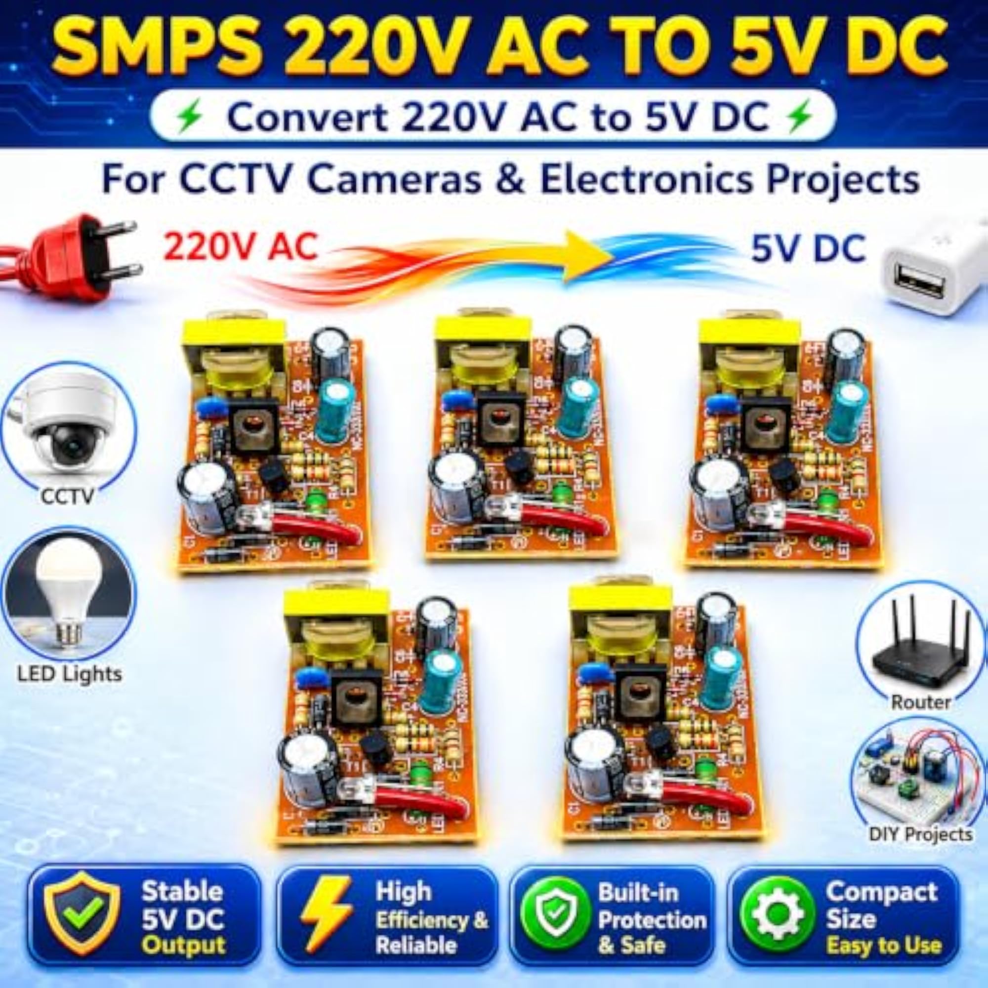 SMPS 220V AC to 5V DC Power Supply Board Driver PCB