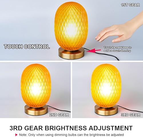 Miniatura 9 de Moderna lámpara de mesa de cristal con globo de mediados de siglo, industrial regulable con control táctil, luces de escritorio, 3 niveles de