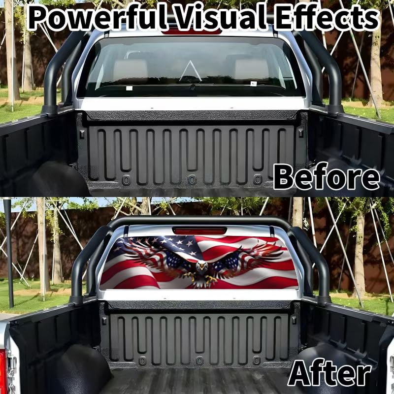 Image of Back Window Decals for Trucks - 65x17.3 in American Flag Window Decal Rear Window Decals for Truck Decor, Creative Truck Rear Window Decal for Personalized Decoration - Eagle-15-S