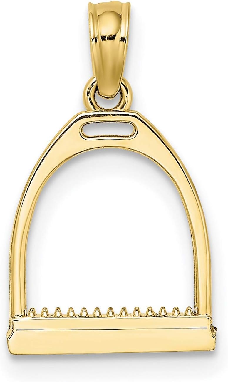 10k Yellow Gold Stirrup Pendant Necklace for Women with Detailed 3D Horse Design, Equestrian Symbol of Strength and Stability, Western Riding Jewelry for Country Style or Horse Lover Collection - Image 4
