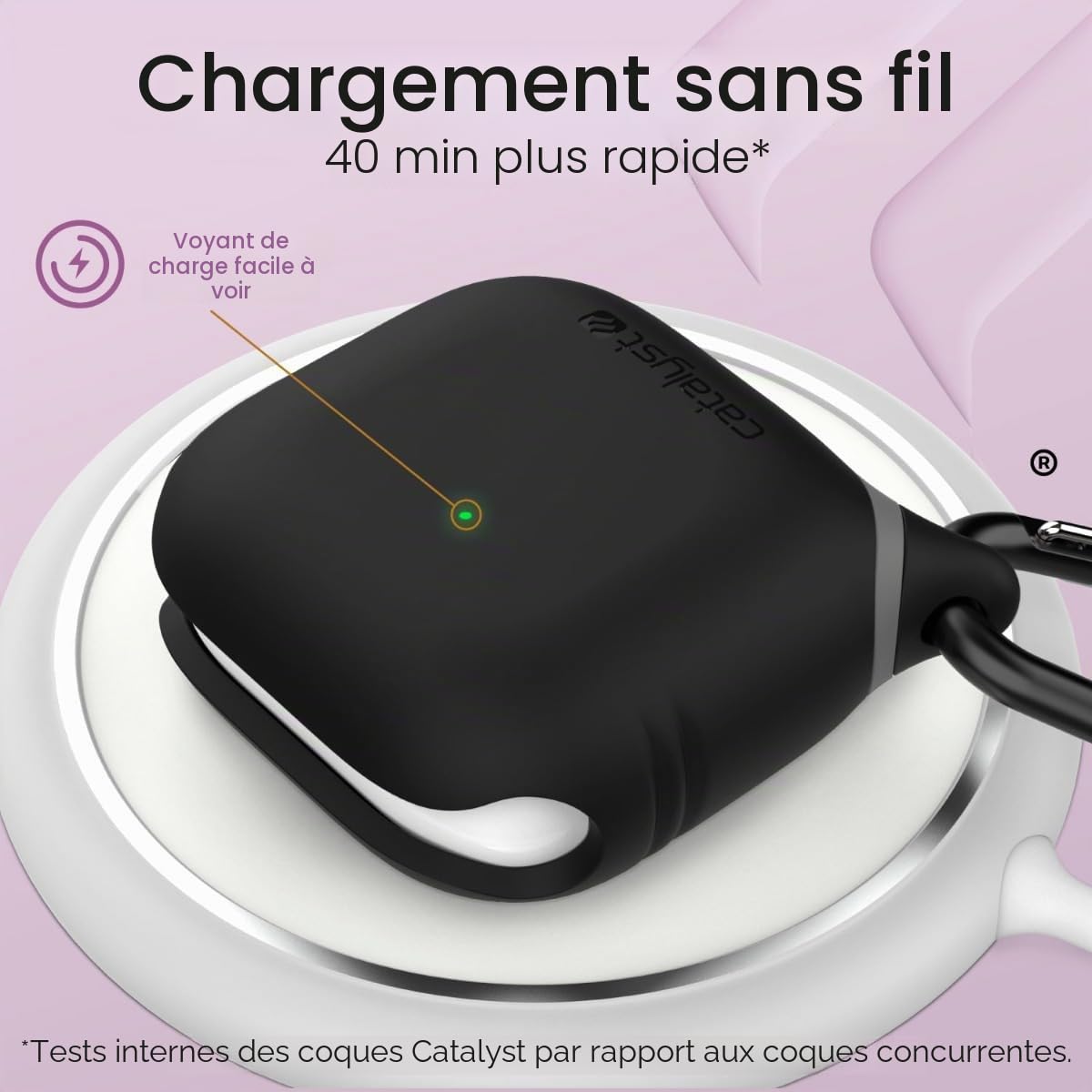 Catalyst Étui Étanche Compatible avec AirPods 4ème Génération - Imperméable, Résistant aux Chocs, aux Rayures et aux Chutes, avec Mousqueton - Noir