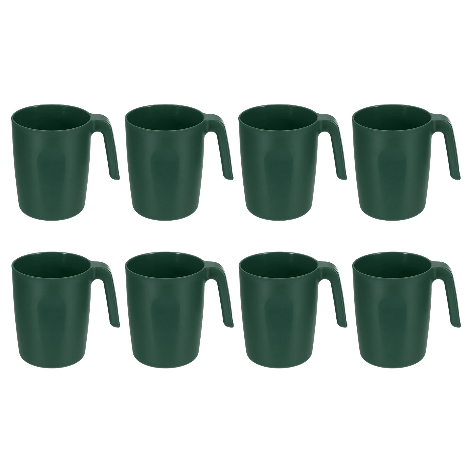 sourcing map Set of 8 450ml Plastic Coffee Mugs, Unbreakable Coffee Mugs, Reusable Microwave Dishwasher Safe Drinking Cups with Handle for Tea Milk Juice Kitchen Camping, Dark Green
